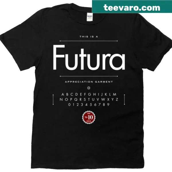 T-shirt featuring Futura font in a minimalist design
