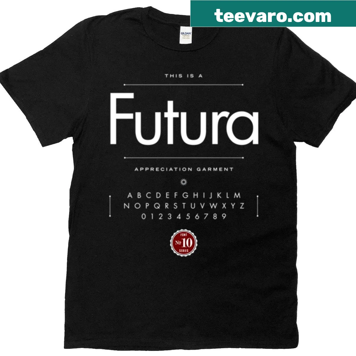 T-shirt featuring Futura font in a minimalist design — on a men's t-shirt