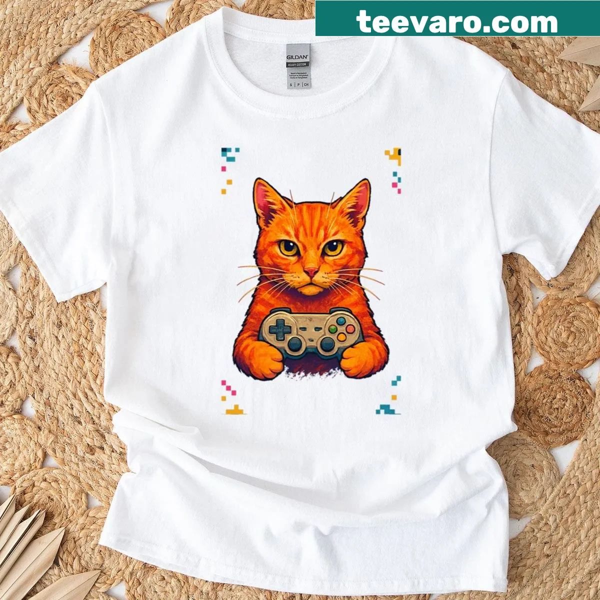 Playful design of a gaming cat labeled 'Player One' — on a men's t-shirt