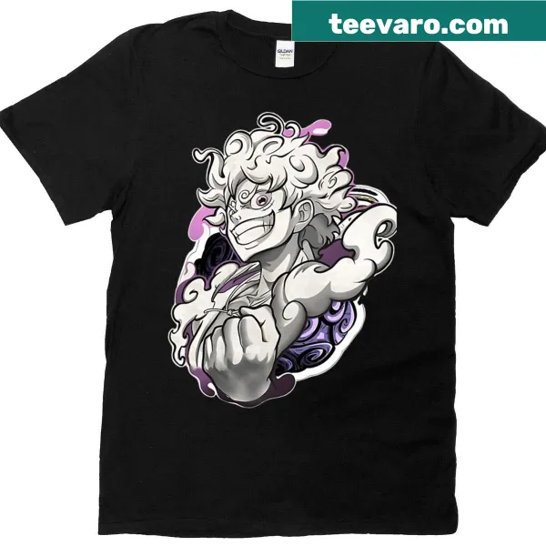 Cartoon graphic of Luffy from Gear 5 anime
