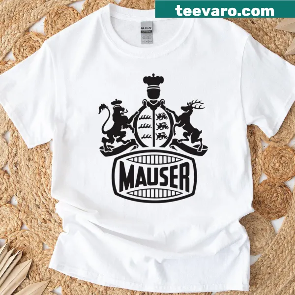 Gentle Mauser Arms logo with a paw print illustration on t-shirt