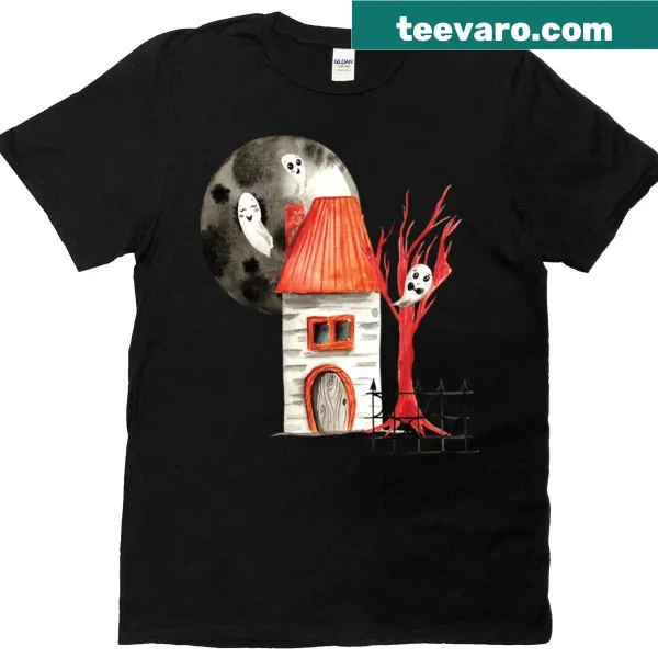 Playful graphic of ghosts having fun on a t-shirt