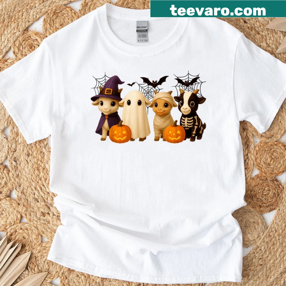 Cute goats in Halloween costumes on a t-shirt — on a men's t-shirt