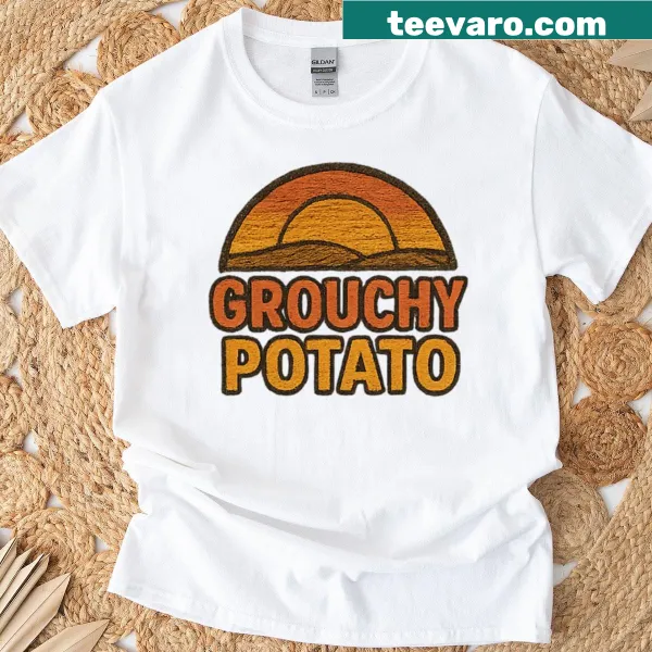 Funny oversized t-shirt featuring a grumpy potato design with a food pun