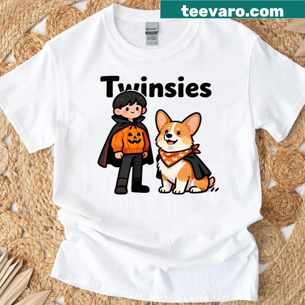 Matching dog and owner Halloween T-shirt with playful graphics — on a men's t-shirt