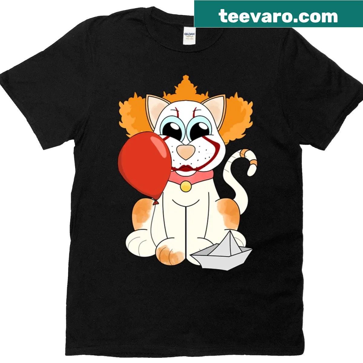 T-shirt featuring a cat dressed as Pennywise for Halloween. — on a men's t-shirt