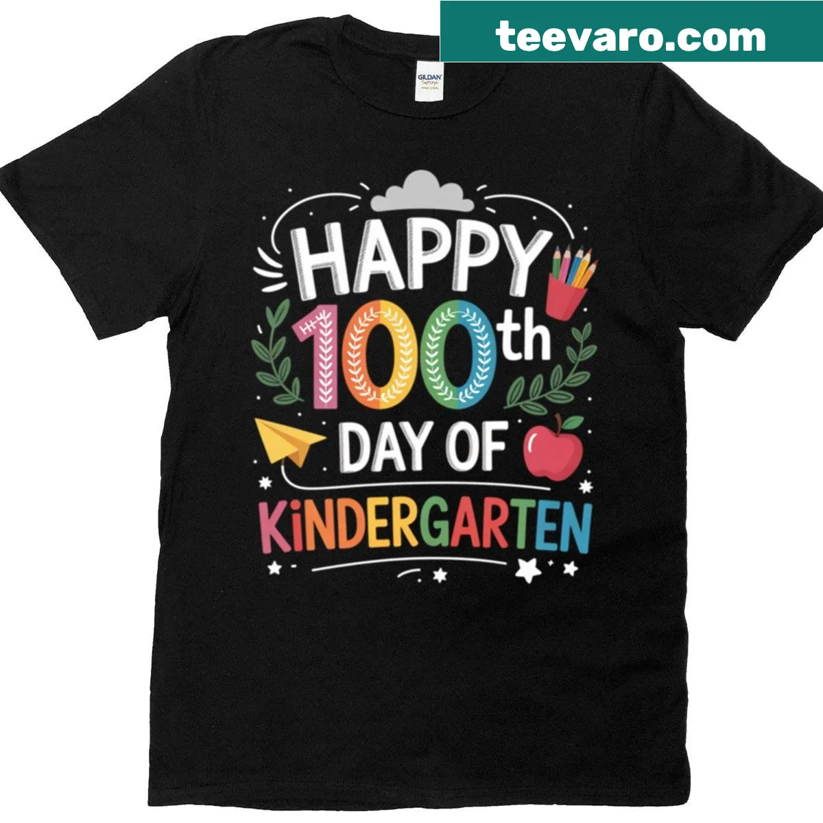 Playful shirt celebrating the 100th day of kindergarten — on a men's t-shirt