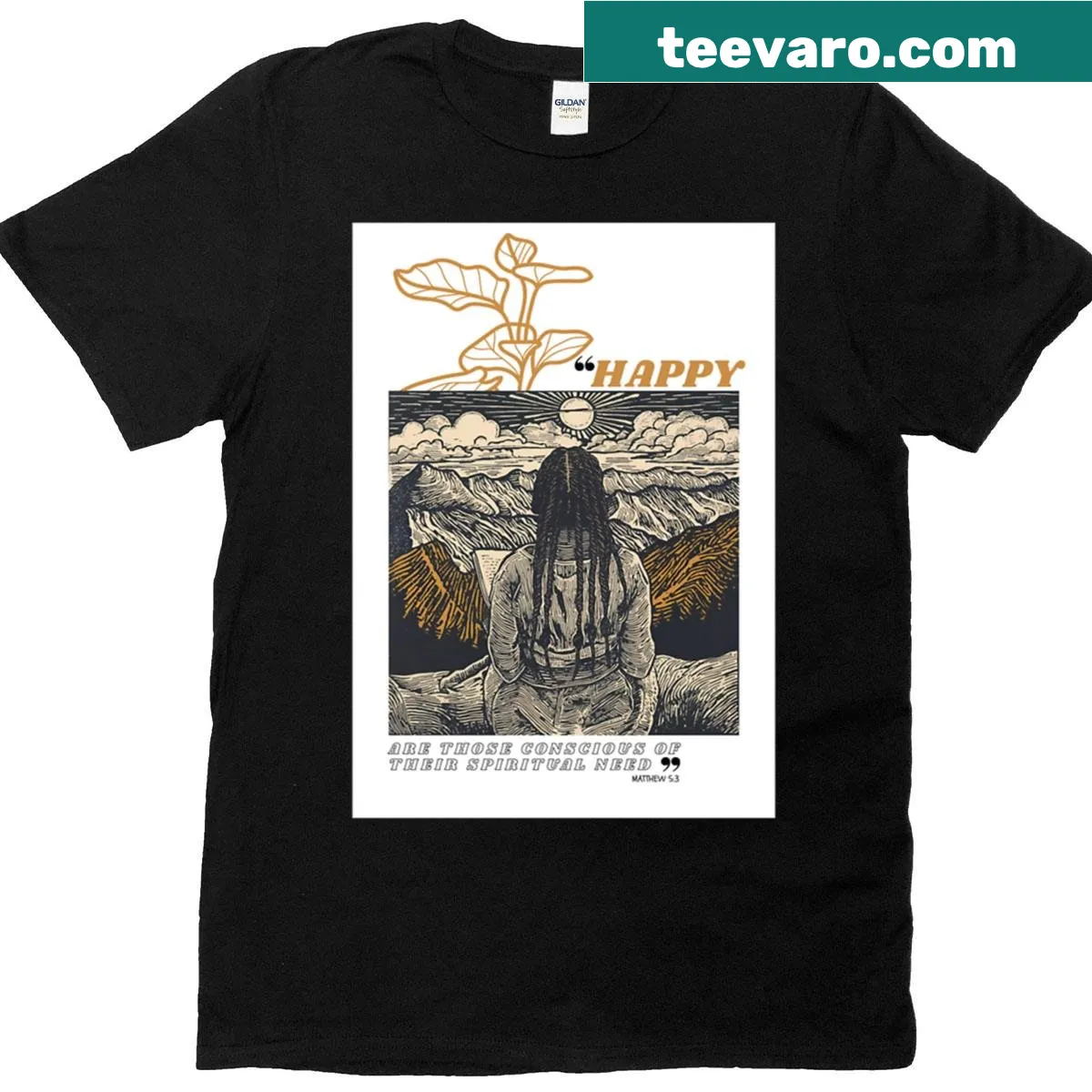 T-shirt celebrating African braids with the phrase 'Happy Are Those Conscious'. — on a men's t-shirt
