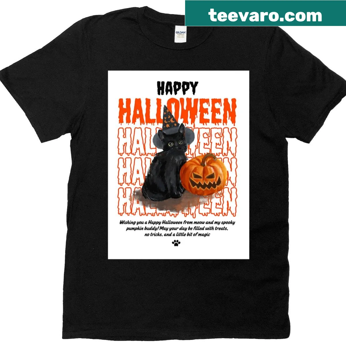 Cheerful Halloween-themed graphic on T-shirt — on a men's t-shirt
