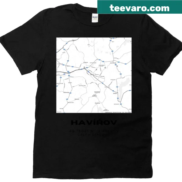Minimalist city map of the Czech Republic on a T-shirt