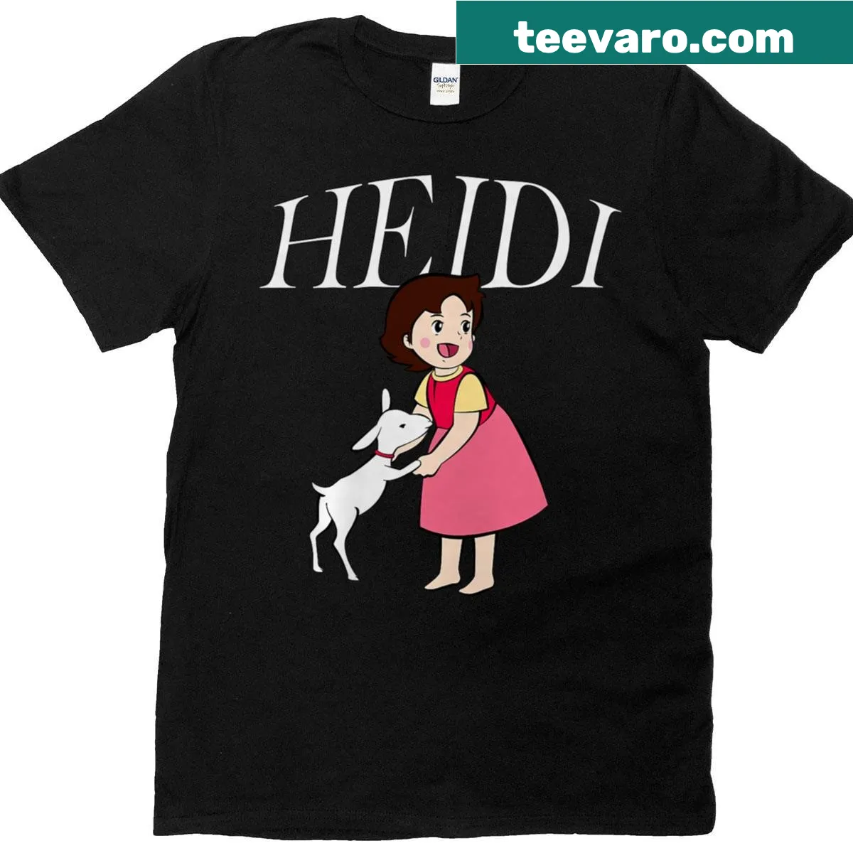 Cute Heidi and goat cartoon t-shirt — on a men's t-shirt