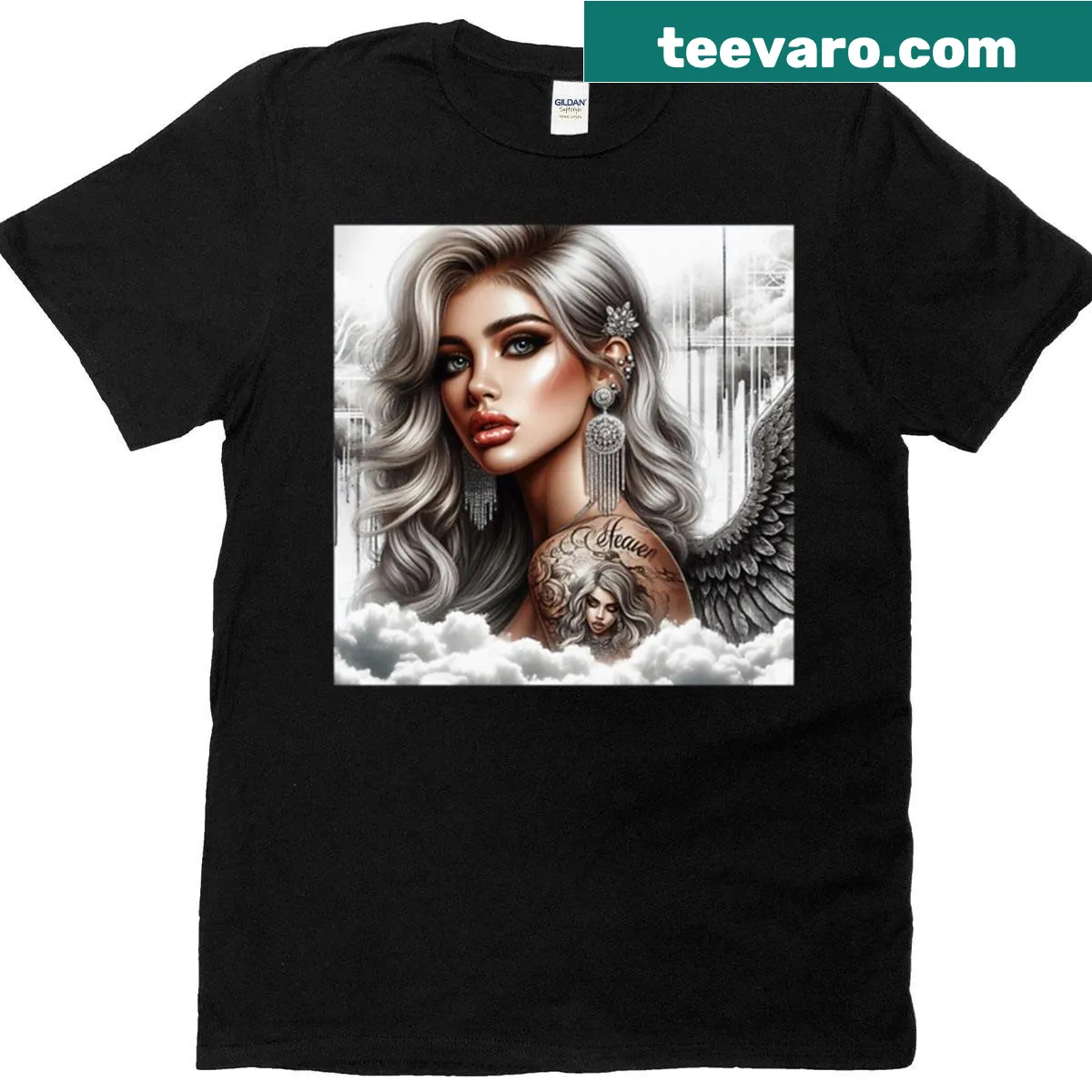 Vintage-style Hollywood pinup T-shirt featuring Haley — on a men's t-shirt