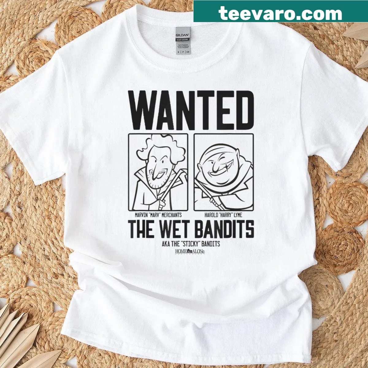 Sketch style T-shirt featuring the Wet Bandits from Home Alone — on a men's t-shirt