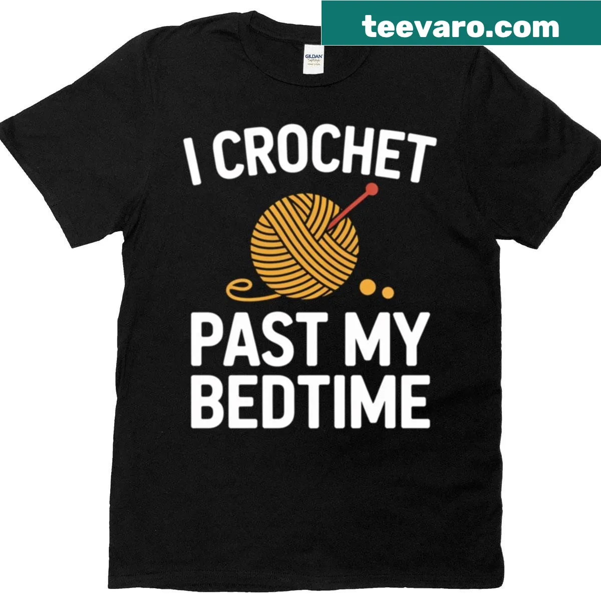 Funny t-shirt with the phrase 'I Crochet Past My Bedtime'. — on a men's t-shirt