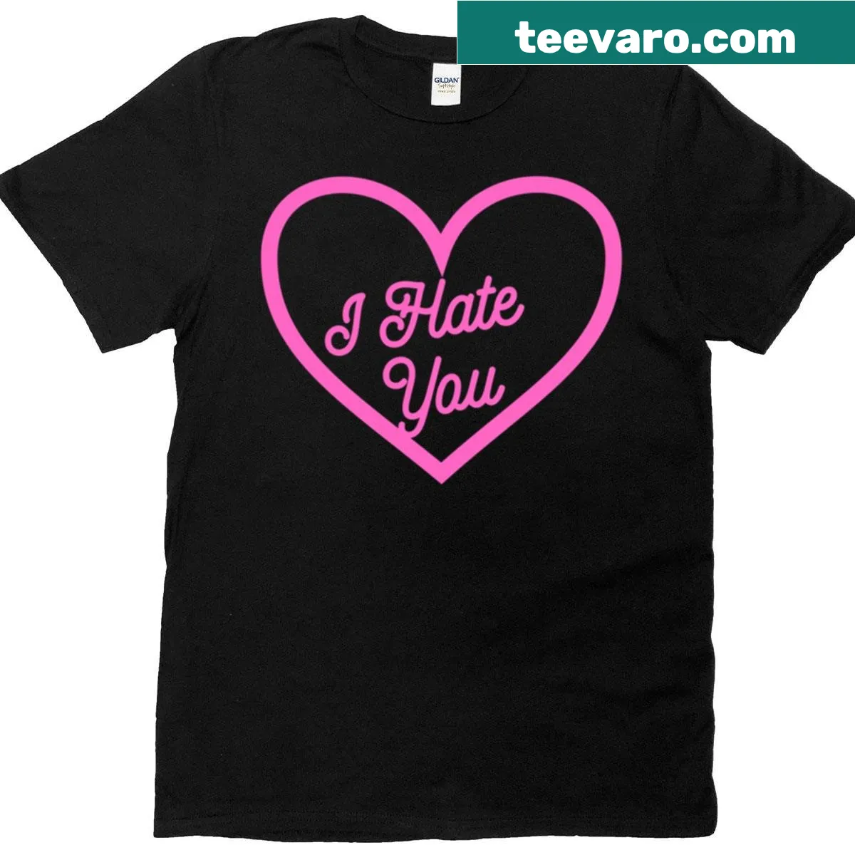 Text graphic stating I Hate You — on a men's t-shirt