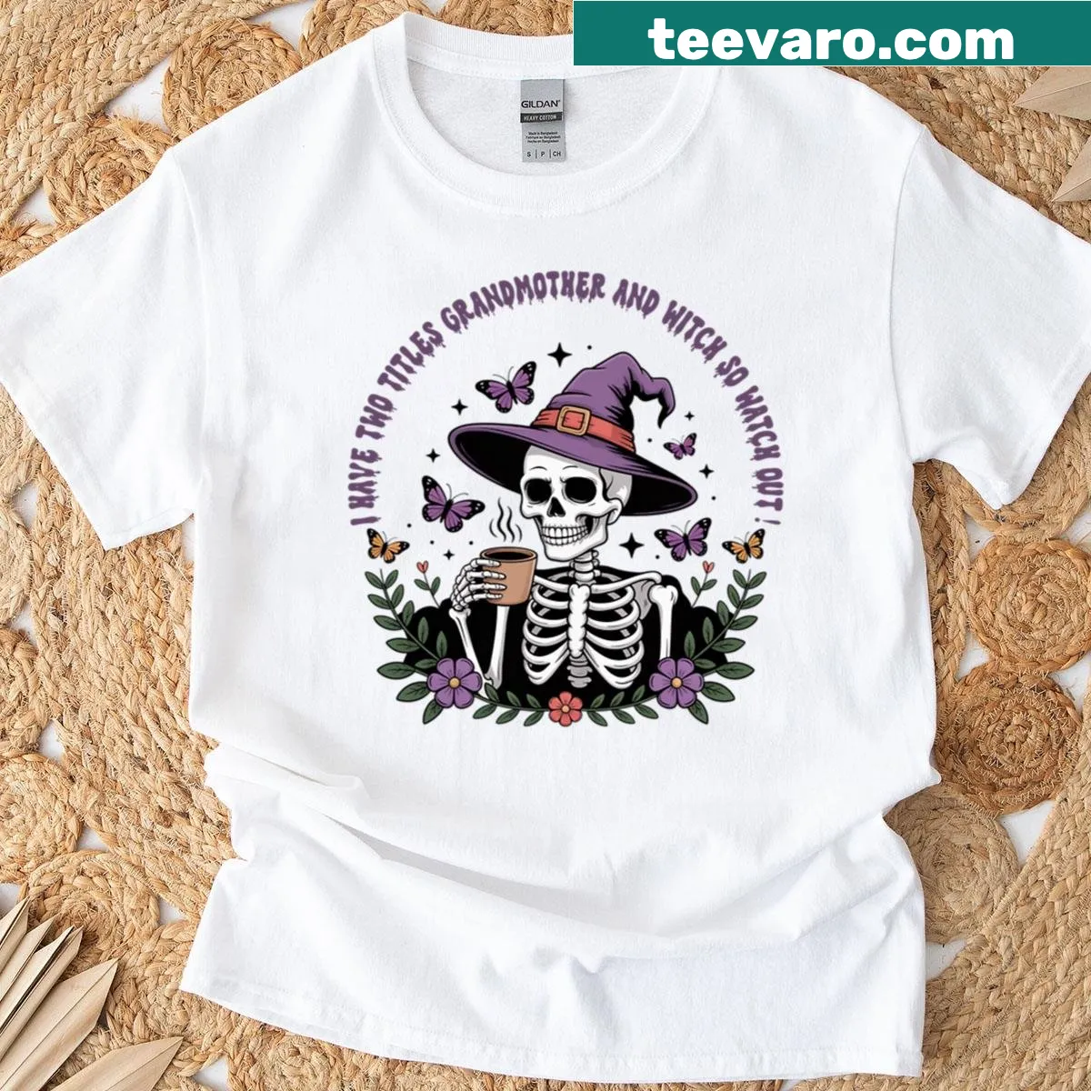 Funny t-shirt for grandmothers featuring a witch and grandmother theme. — on a men's t-shirt