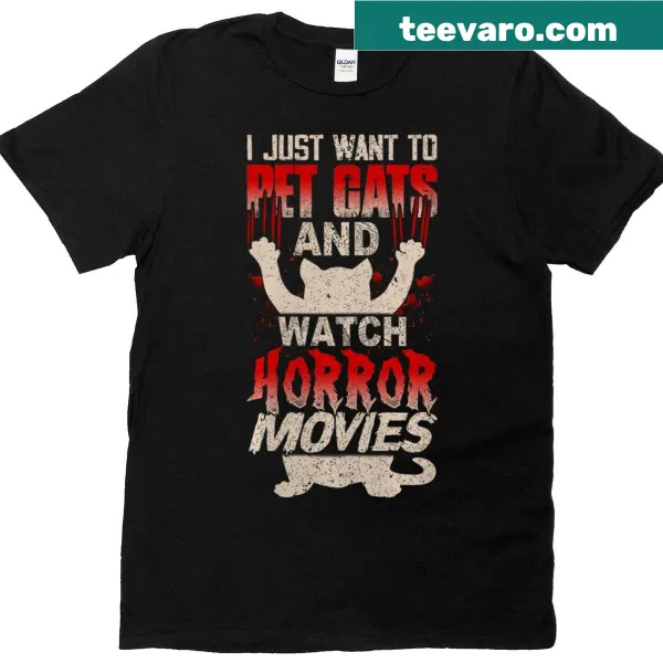 Funny cat and horror movies themed t-shirt