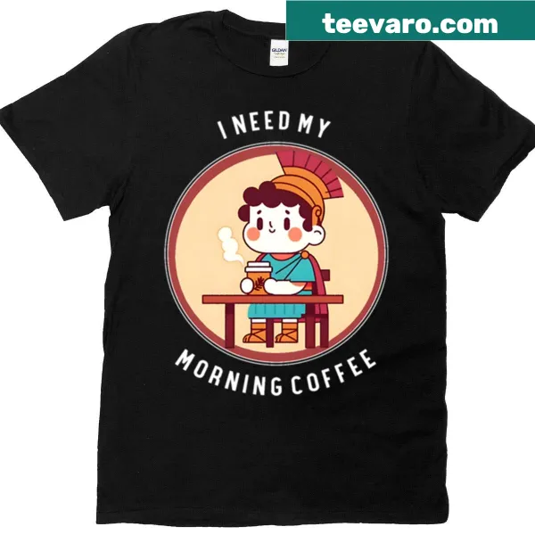 Witty coffee-themed t-shirt with Roman soldier graphic