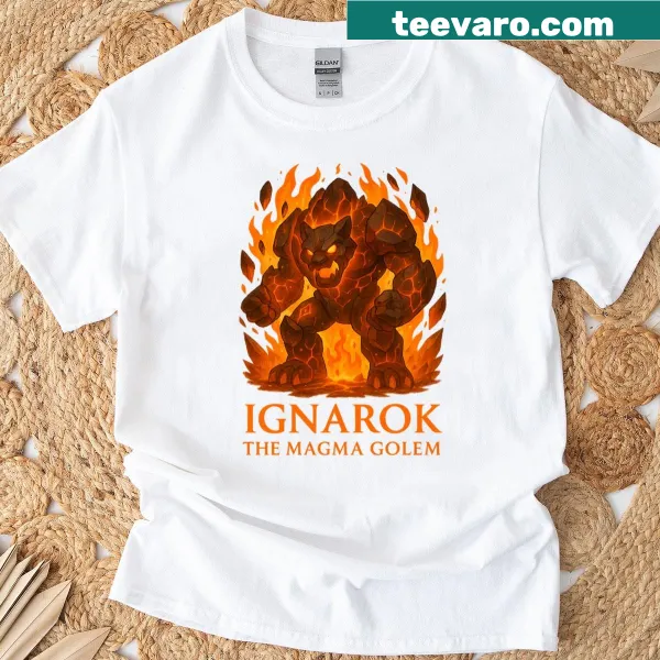 Graphic tee featuring Ignarok, the Magma Golem