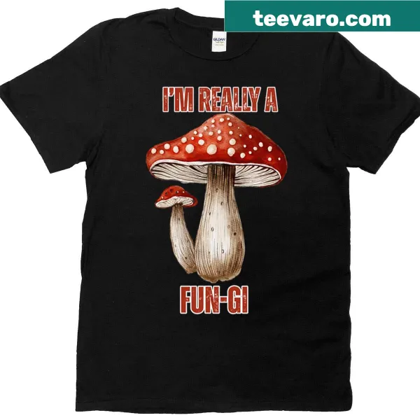 Playful 'I'm A Fun-gi' t-shirt with a mushroom pun design