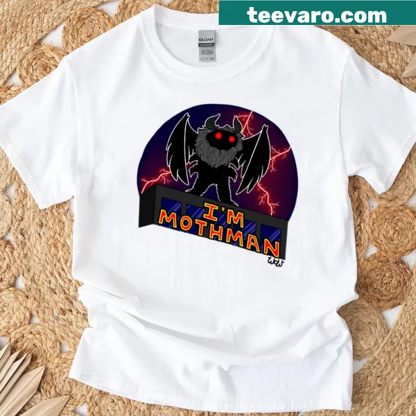 Illustrative shirt featuring Mothman with a playful design