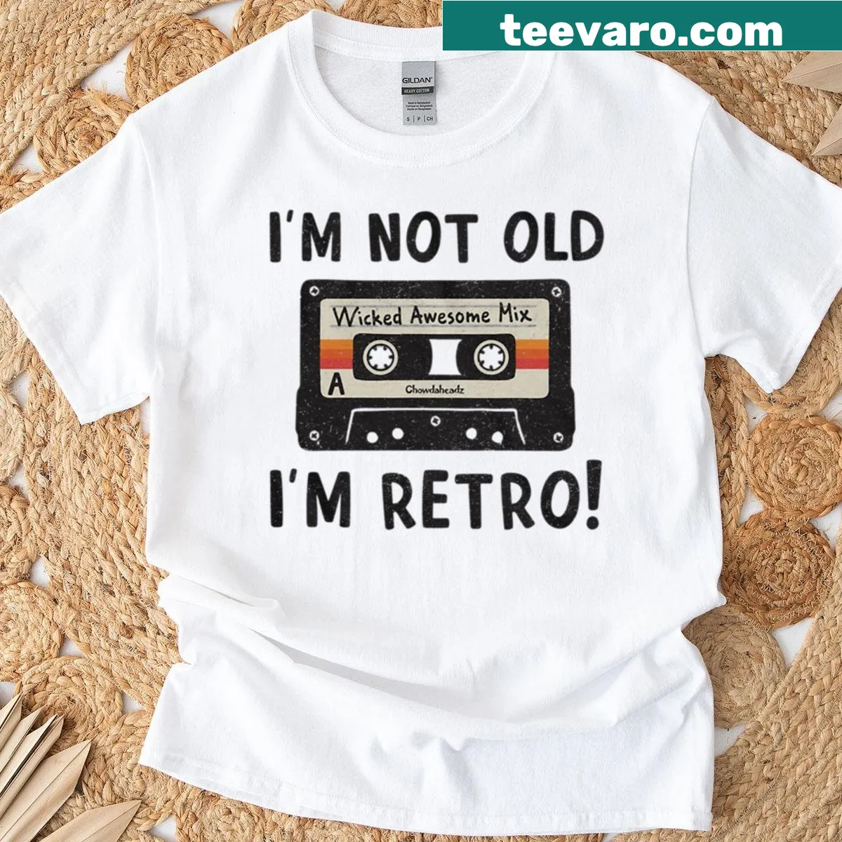 Oversized t-shirt with the phrase Im Not Old Im Retro and a mixtape design — on a men's t-shirt