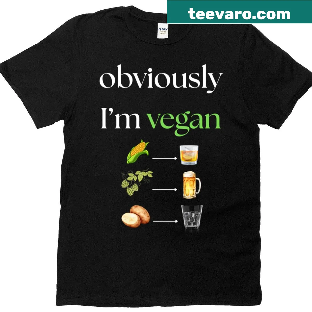 Humorous T-shirt stating 'I'm Obviously Vegan.' — on a men's t-shirt