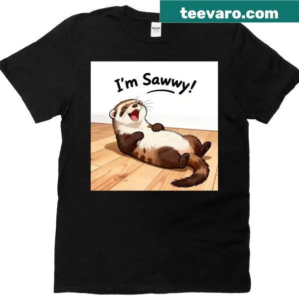 Oversized t-shirt featuring a laughing ferret and funny apology text