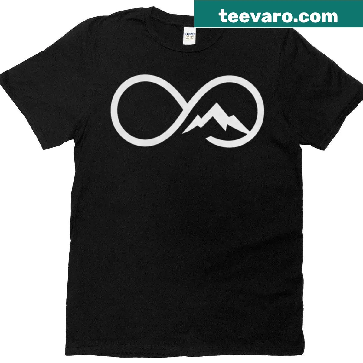 Adventure-themed T-shirt with an Infinity Mountain graphic logo — on a men's t-shirt