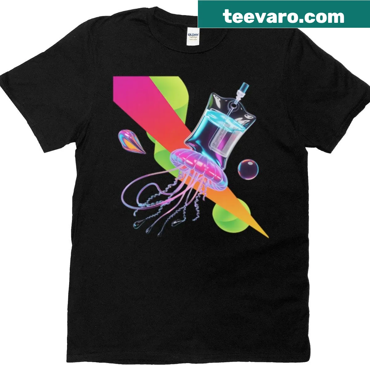 Minimalist IV saline bag silhouette on a T-shirt — on a men's t-shirt