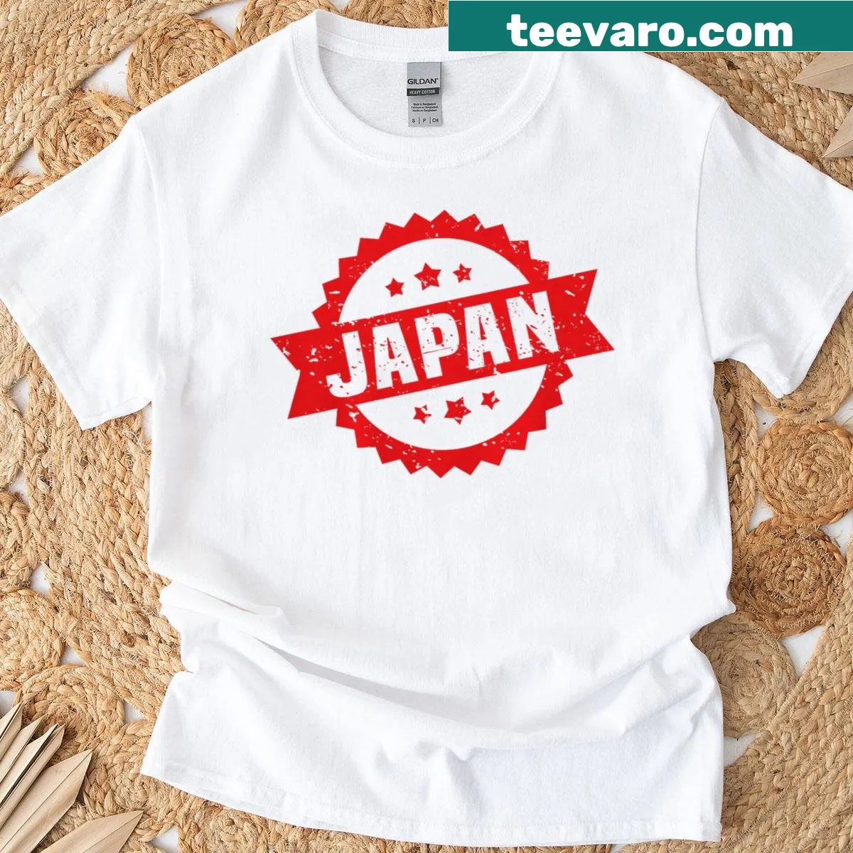Travel-themed t-shirt featuring a logo representing Japan's iconic destinations. — on a men's t-shirt