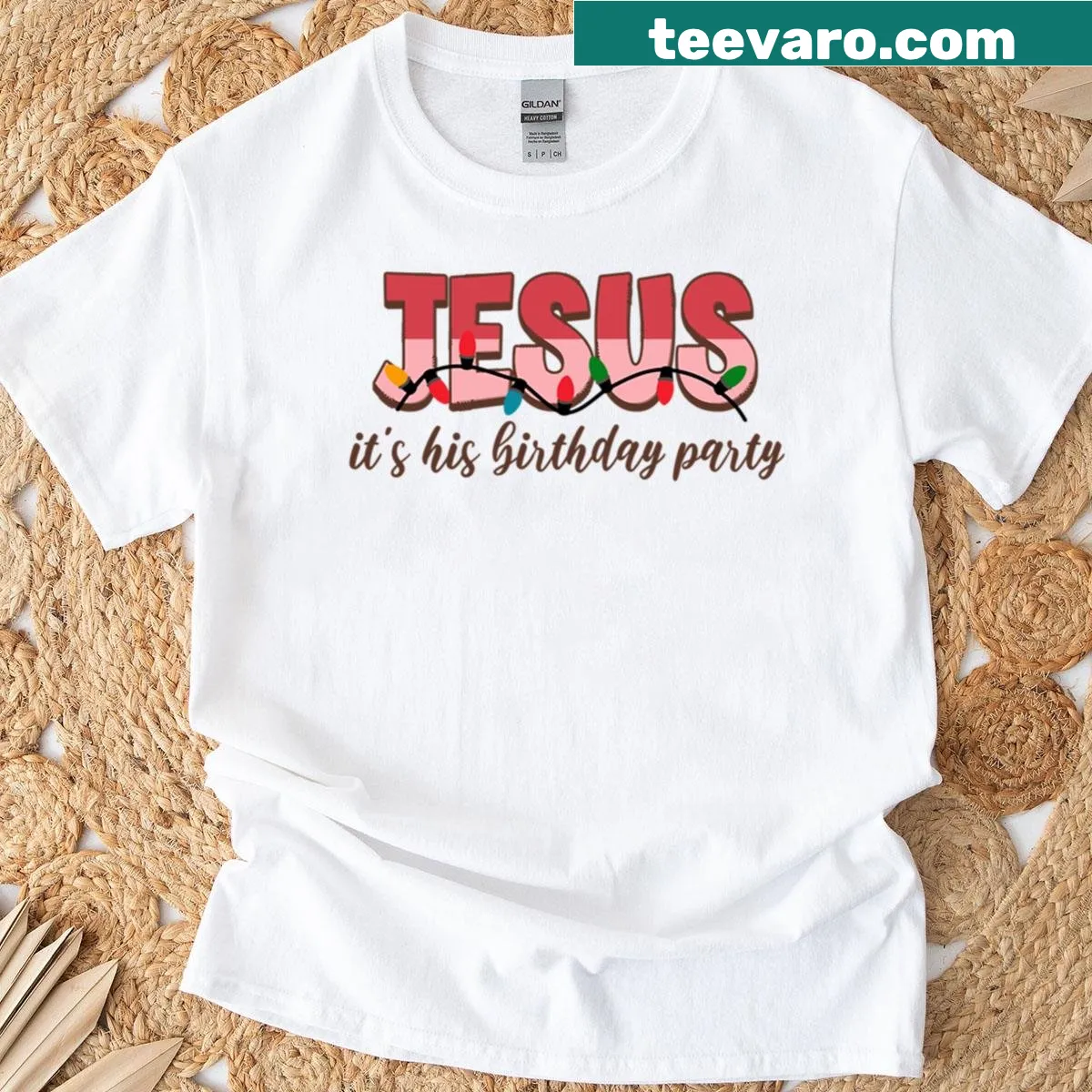 Funny Christmas t-shirt declaring it's Jesus' Birthday Party — on a men's t-shirt