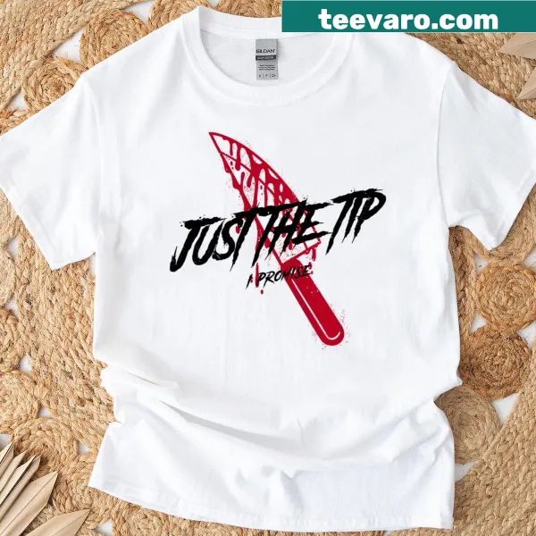 Funny T-shirt with horror-themed phrase and knife graphic