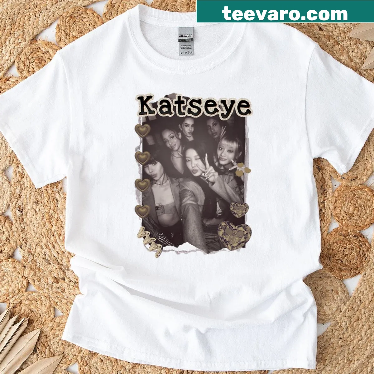 Y2K-inspired T-shirt with K-pop group collage design — on a men's t-shirt