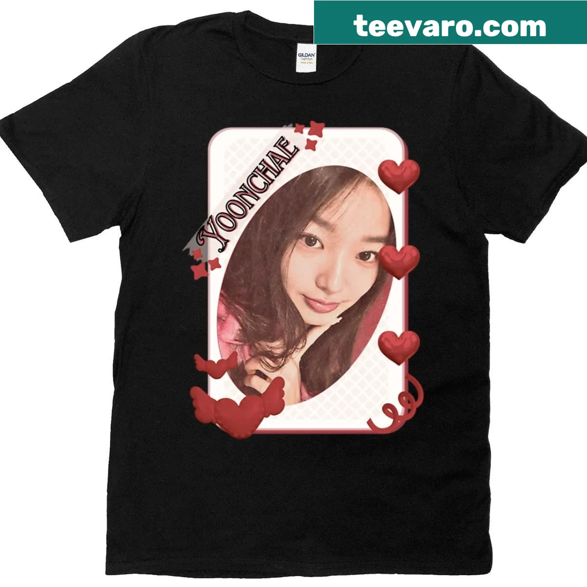 K-pop themed T-shirt featuring Kateye Yoonchae collage design — on a men's t-shirt