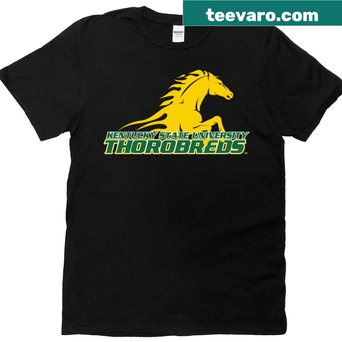 Kentucky State University t-shirt with primary Thorobreds logo — on a men's t-shirt