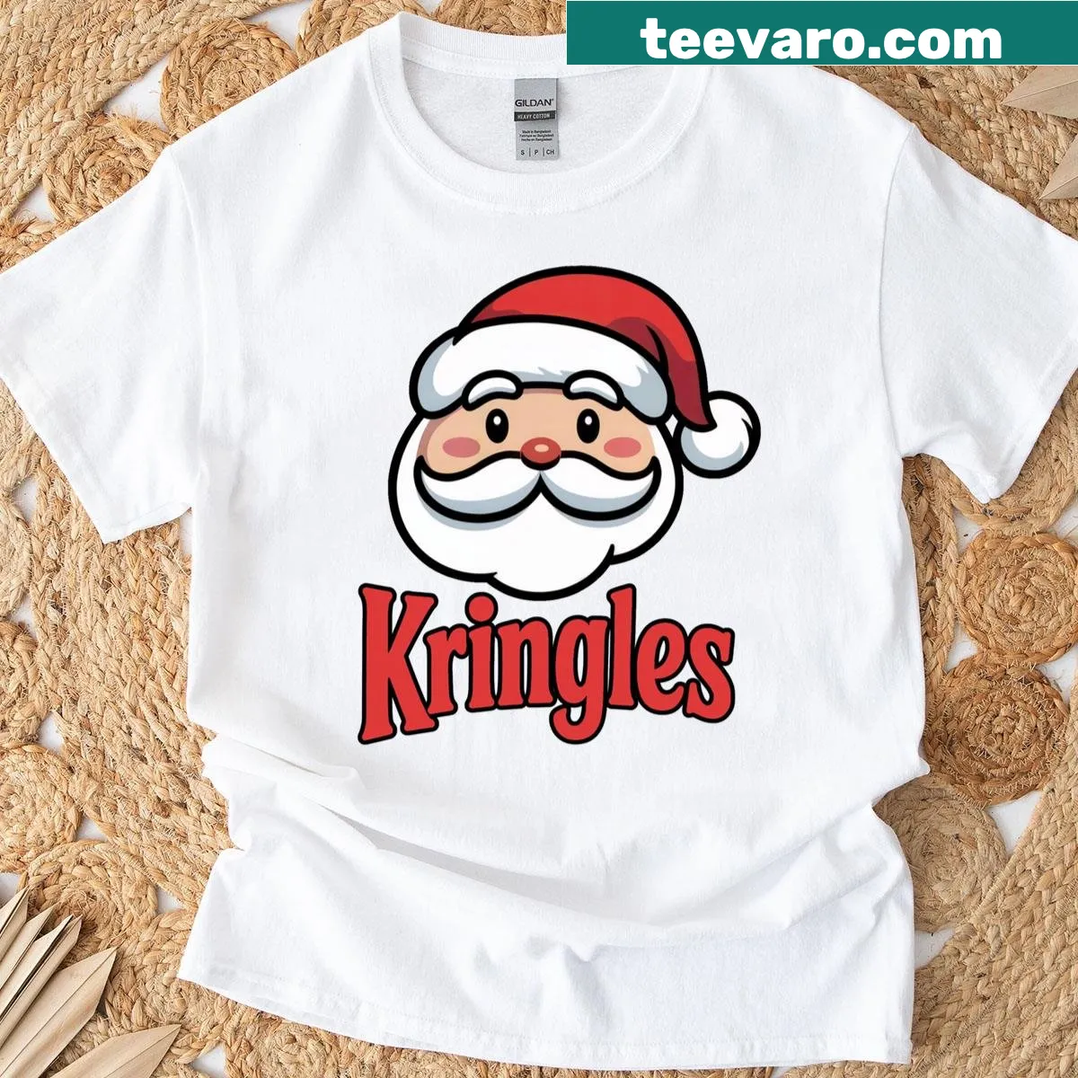 Funny Santa t-shirt featuring the Kringles logo. — on a men's t-shirt
