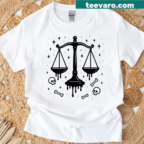 Artistic Libra zodiac poster design on a T-shirt