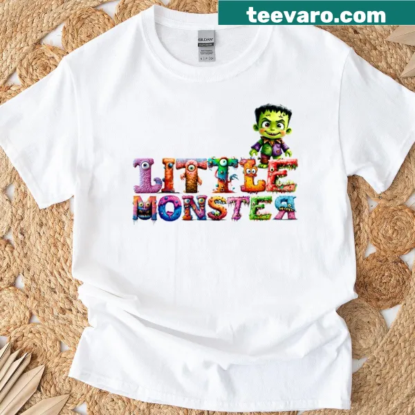 Cartoon monster graphic on a Little Monster T-shirt