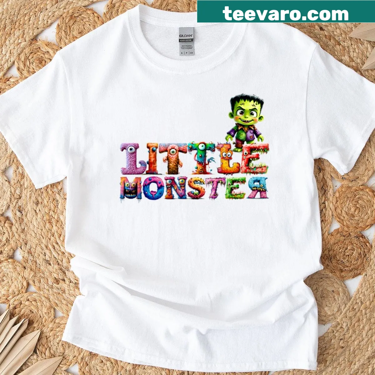 Cartoon monster graphic on a Little Monster T-shirt — on a men's t-shirt