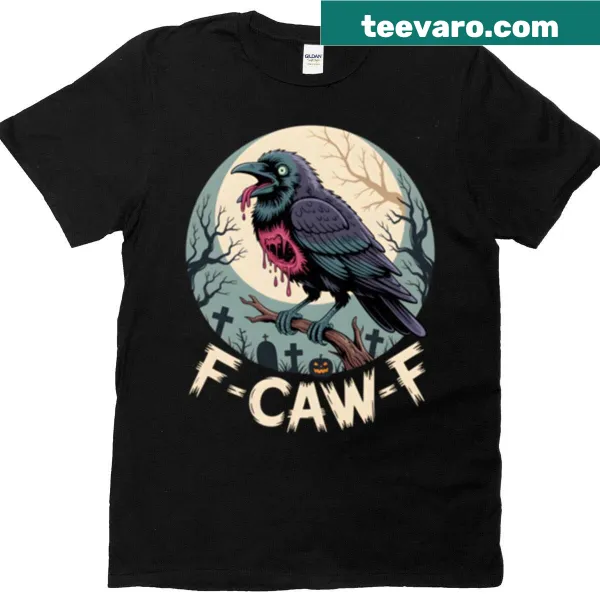 Funny zombie crow graphic in a graveyard with a moon background.