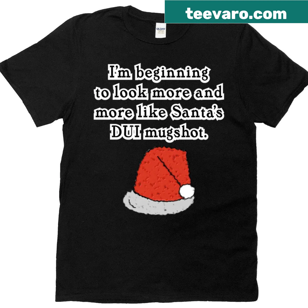 Funny T-shirt with Santa's mugshot humor — on a men's t-shirt