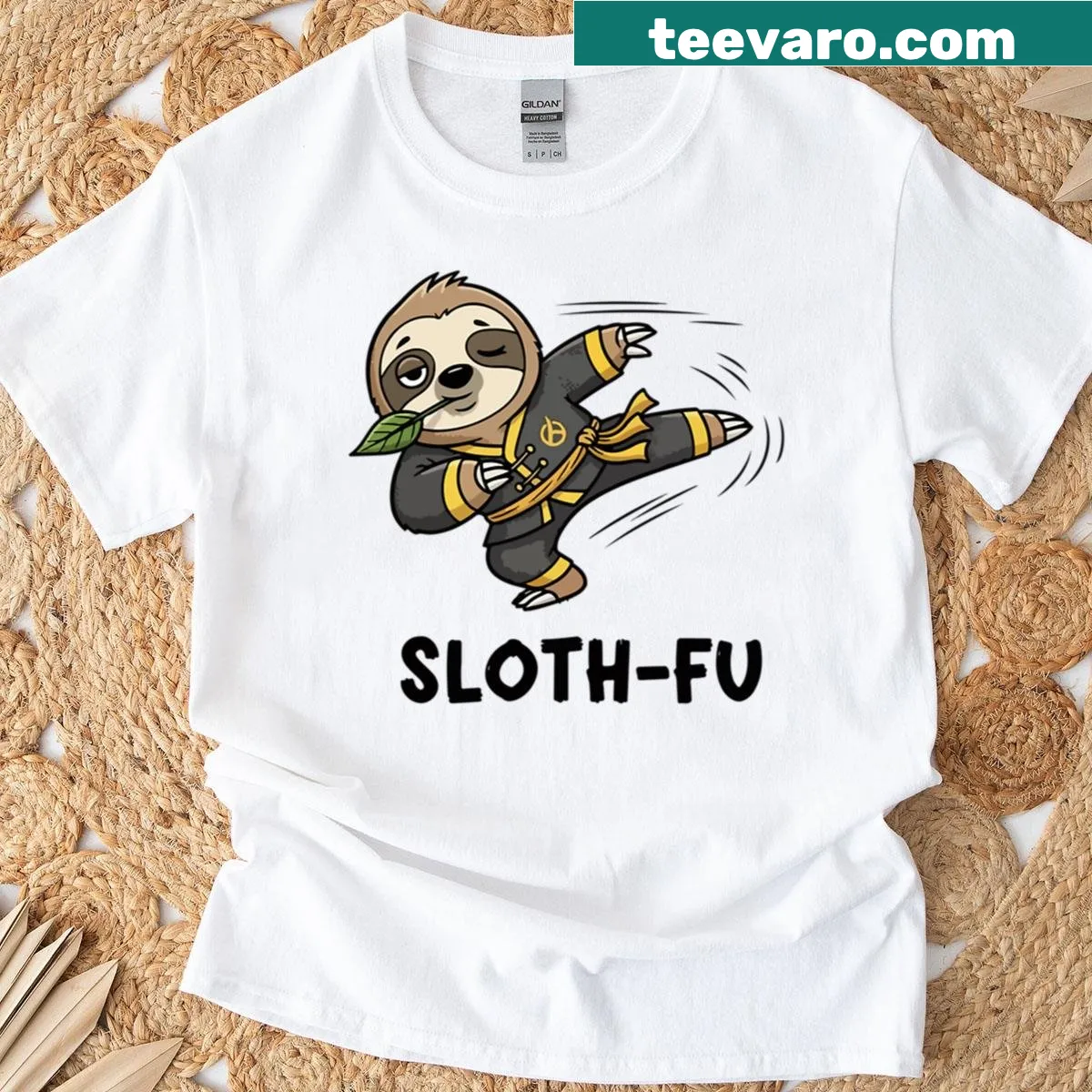 Master Of Sloth-fu text design on a T-shirt — on a men's t-shirt
