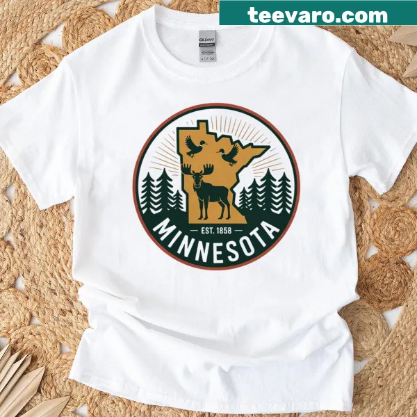 Minnesota moose logo with state map illustration T-shirt