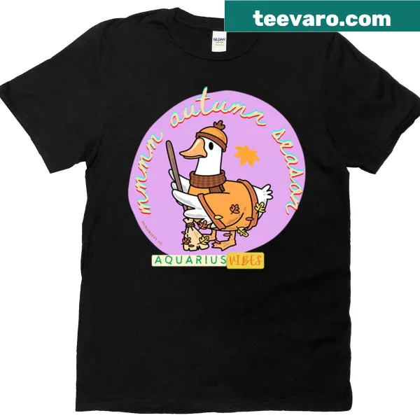 Fun autumn-themed T-shirt featuring a zodiac duck illustration