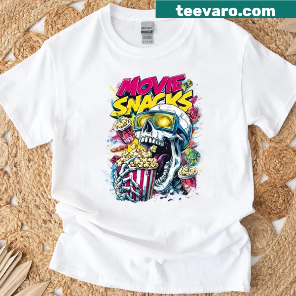 Oversized t-shirt featuring a skeleton with popcorn in neon colors