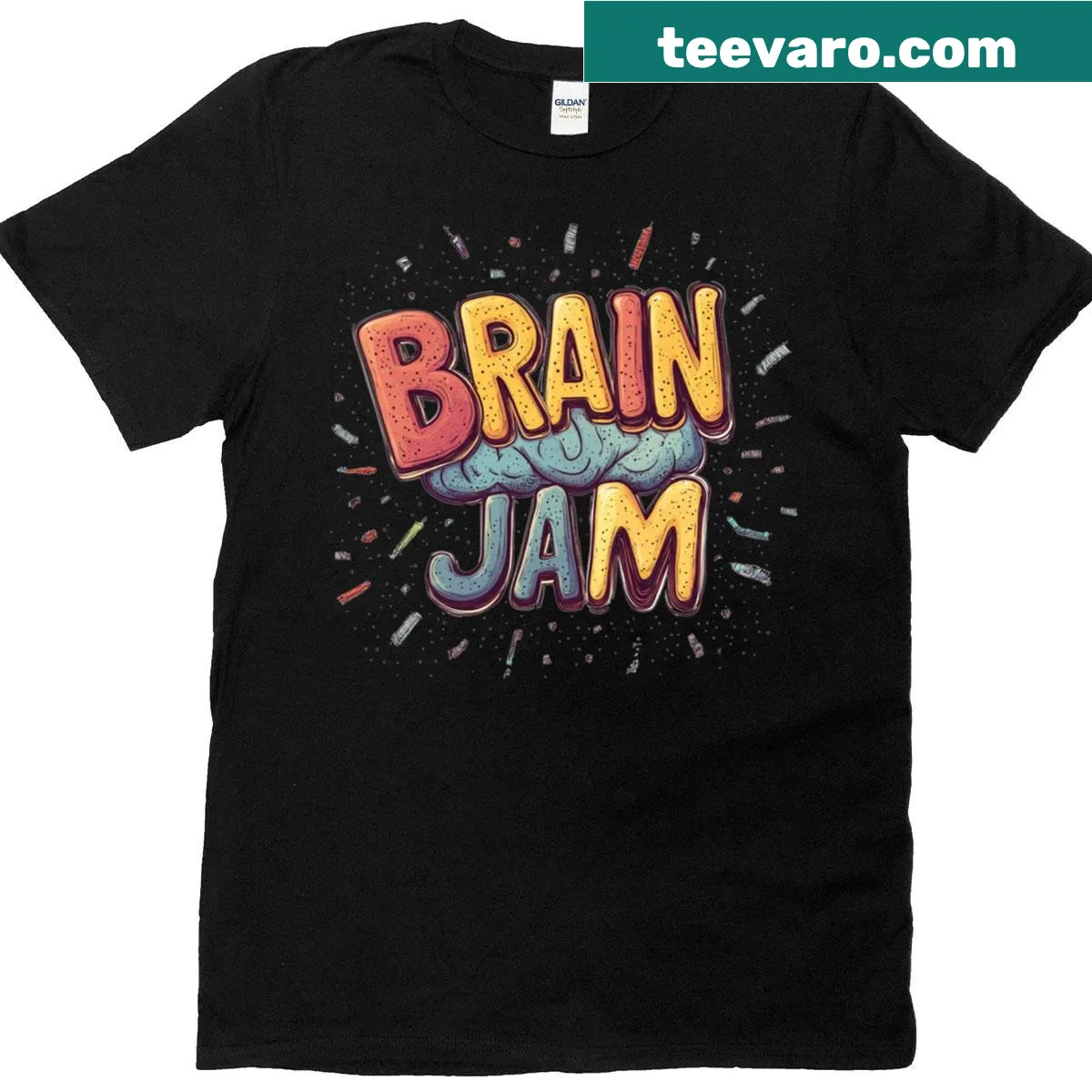 Abstract typography logo on a T-shirt for brain jam — on a men's t-shirt