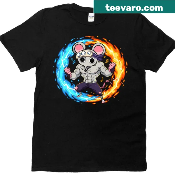 Cartoon graphic T-shirt featuring a muscular rat promoting fitness.