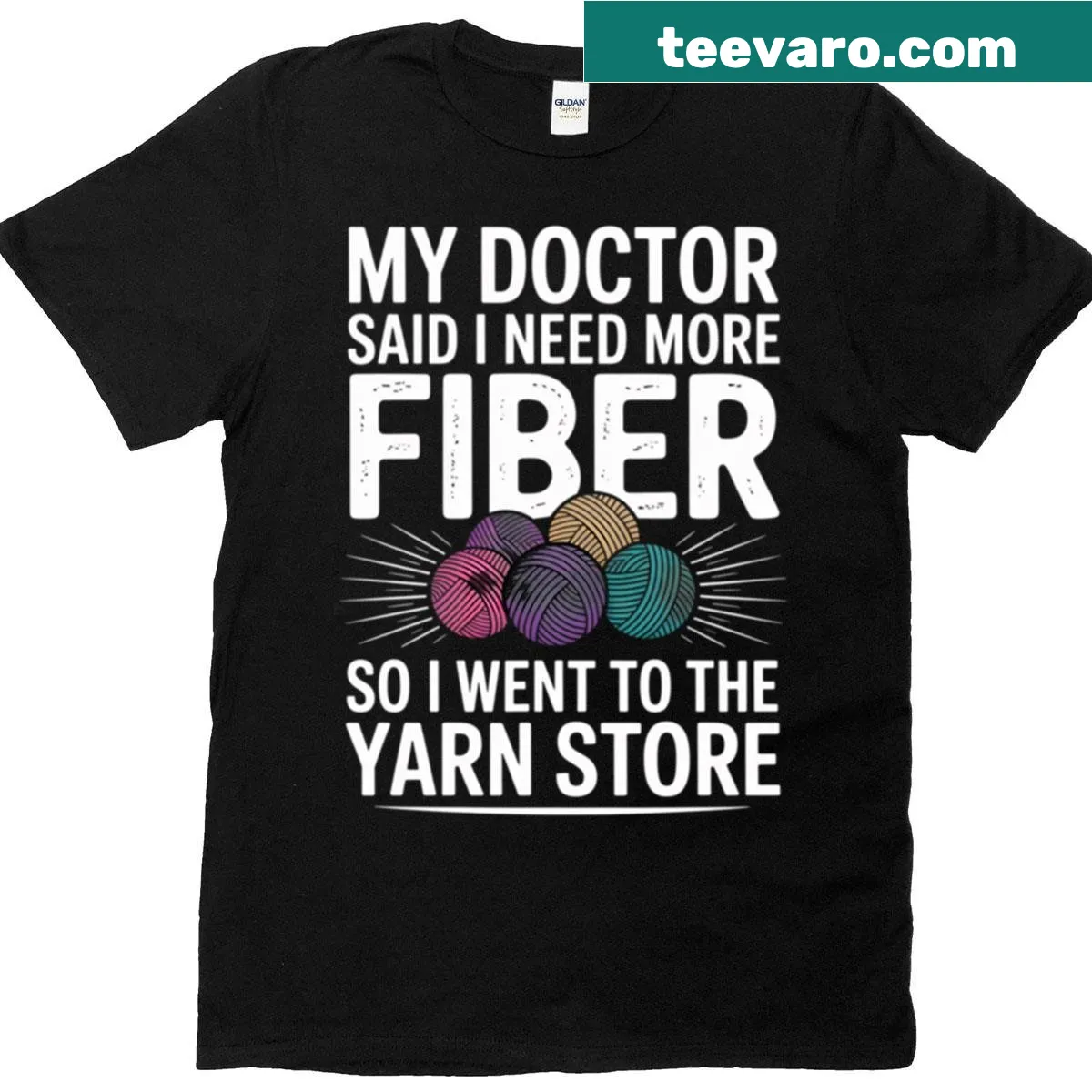 Funny crochet quote T-shirt saying 'My Doctor Said I Need More Fiber' — on a men's t-shirt