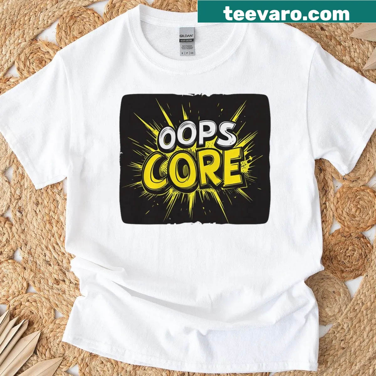 Minimalist 'Nice Oops' logo on a T-shirt — on a men's t-shirt